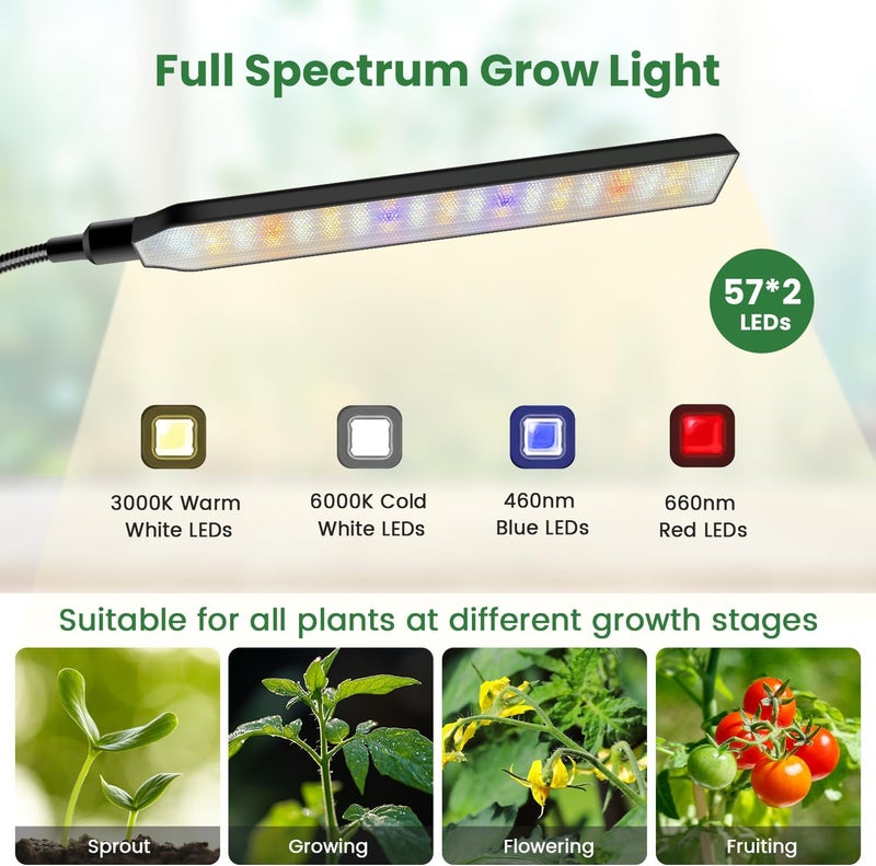 Kullsinss Black Floor Grow Lights for Indoor Plants, 2-Heads Full Spectrum LED Plant Grow Light with 4/8/12/16H Timer, 3 Color Modes, 24-68.7in Hight Adjustable Grow Lamp for Tall Large Indoor Plants - Image 4